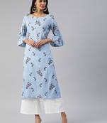 Blue printed viscose cotton-kurtis