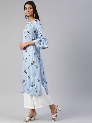 Blue printed viscose cotton-kurtis 2