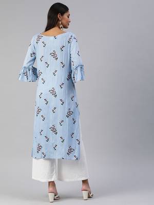 Blue printed viscose cotton-kurtis 3