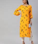 Yellow printed viscose cotton-kurtis