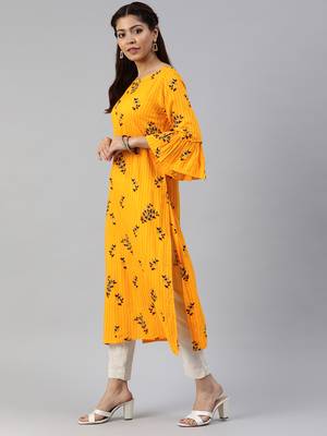 Yellow printed viscose cotton-kurtis 2