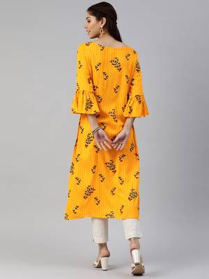 Yellow printed viscose cotton-kurtis 3