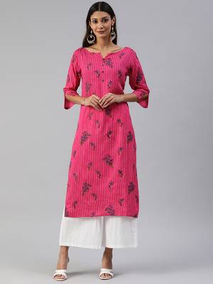 Pink printed viscose cotton-kurtis 1