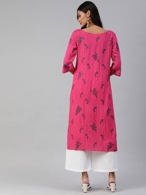 Pink printed viscose cotton-kurtis 3