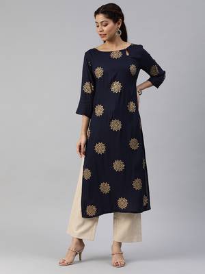 Navy-blue printed viscose cotton-kurtis 1
