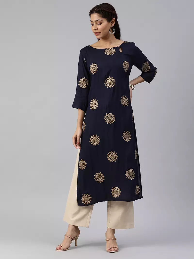 Navy Blue Printed Kurtis