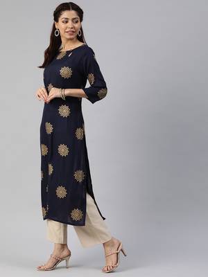 Navy-blue printed viscose cotton-kurtis 2