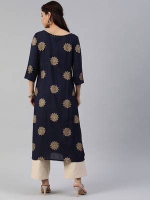 Navy-blue printed viscose cotton-kurtis 3