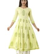 Light-green block print cotton salwar