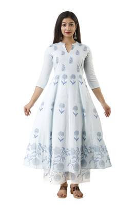 Light-blue block print cotton salwar 1