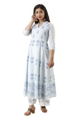 Light-blue block print cotton salwar 3