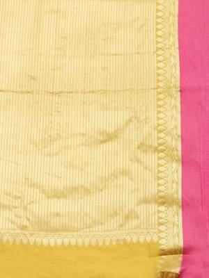 Sangam Prints Pink & Yellow Handloom Silk Woven Work Traditional Saree 4
