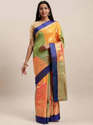 Sangam Prints Multicolor Handloom Silk Woven Work Traditional Saree 1