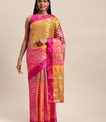 Sangam Prints Pink & Yellow Handloom Silk Woven Work Traditional Saree