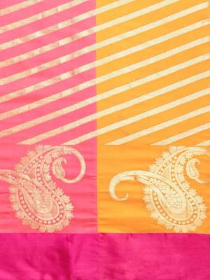 Sangam Prints Pink & Yellow Handloom Silk Woven Work Traditional Saree 3