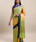 Sangam Prints Green & Orange Handloom Silk Woven Work Traditional Saree