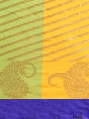Sangam Prints Green & Orange Handloom Silk Woven Work Traditional Saree 3