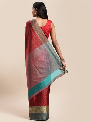Sangam Prints Maroon Handloom Silk Woven Work Traditional Saree 2