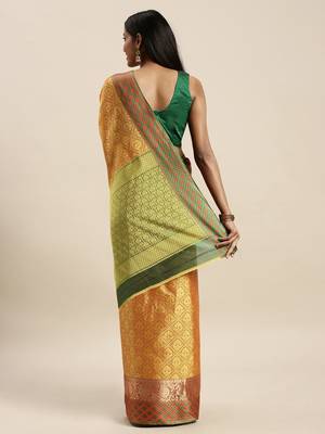 Sangam Prints Mustard Handloom Silk Woven Work Traditional Saree 2