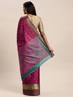 Sangam Prints Pink Handloom Silk Woven Work Traditional Saree 2