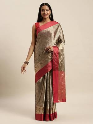 Sangam Prints Golden Handloom Silk Woven Work Traditional Saree 1