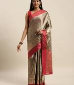 Sangam Prints Golden Handloom Silk Woven Work Traditional Saree