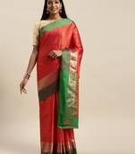 Sangam Prints Orange Handloom Silk Woven Work Traditional Saree
