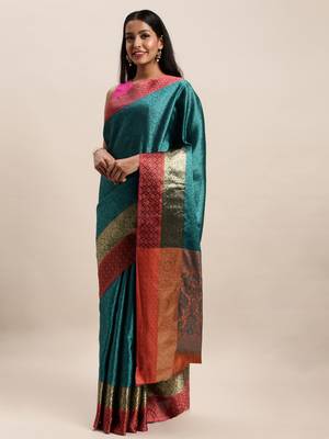 Sangam Prints Rama Green Handloom Silk Woven Work Traditional Saree 1
