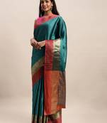 Sangam Prints Rama Green Handloom Silk Woven Work Traditional Saree