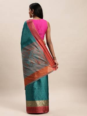 Sangam Prints Rama Green Handloom Silk Woven Work Traditional Saree 2