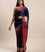 Sangam Prints Blue Handloom Silk Woven Work Traditional Saree