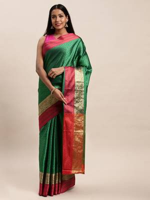 Sangam Prints Green Handloom Silk Woven Work Traditional Saree 1