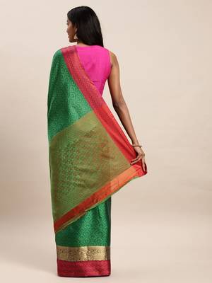 Sangam Prints Green Handloom Silk Woven Work Traditional Saree 2