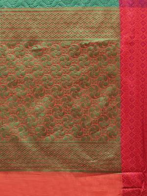 Sangam Prints Green Handloom Silk Woven Work Traditional Saree 4