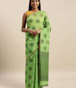 Sangam Prints Light Green Cotton Handloom Zari Work Traditional Saree