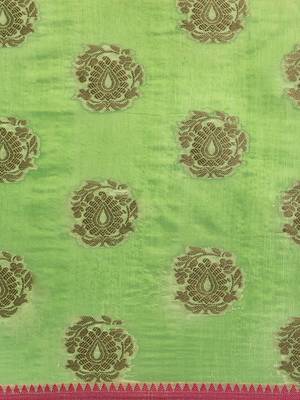 Sangam Prints Light Green Cotton Handloom Zari Work Traditional Saree 3