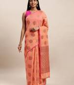 Sangam Prints Peach Cotton Handloom Zari Work Traditional Saree