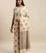 Sangam Prints Beige Cotton Handloom Zari Work Traditional Saree