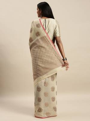 Sangam Prints Beige Cotton Handloom Zari Work Traditional Saree 2
