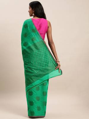Sangam Prints Green Cotton Handloom Zari Work Traditional Saree 2