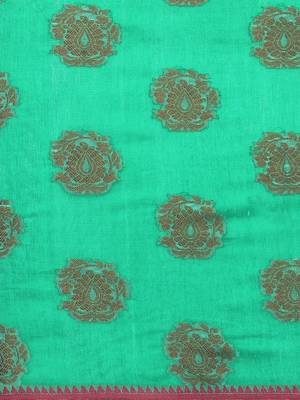 Sangam Prints Green Cotton Handloom Zari Work Traditional Saree 3