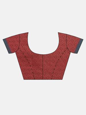 Sangam Prints Red Cotton Handloom Zari Work Traditional Saree 5