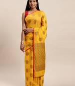 Sangam Prints Mustard Yellow Cotton Handloom Zari Work Traditional Saree