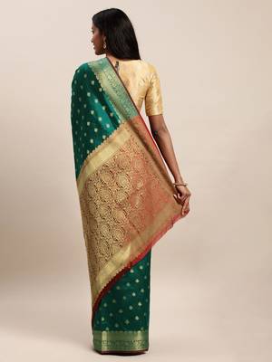 Sangam Prints Green Handloom Silk Jacquard Traditional Saree 2