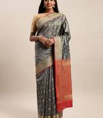 Sangam Prints Grey Handloom Silk Jacquard Traditional Saree