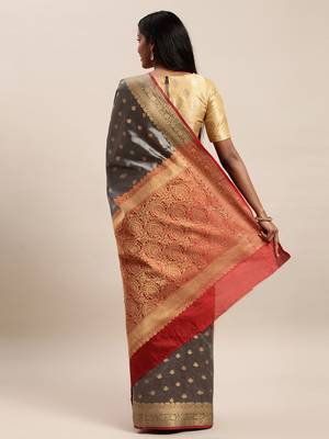 Sangam Prints Grey Handloom Silk Jacquard Traditional Saree 2