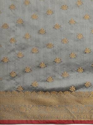Sangam Prints Grey Handloom Silk Jacquard Traditional Saree 3