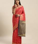 Sangam Prints Pink Handloom Silk Jacquard Traditional Saree