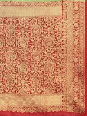 Sangam Prints Parrot Green Handloom Silk Jacquard Traditional Saree 4