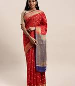 Sangam Prints Red Handloom Silk Jacquard Traditional Saree